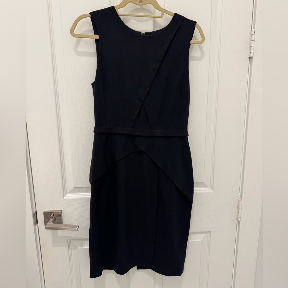 BCBGMaxAzria Black Midi Dress with asymmetrical design
